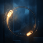 Glowing battery icons arranged around a circular energy path